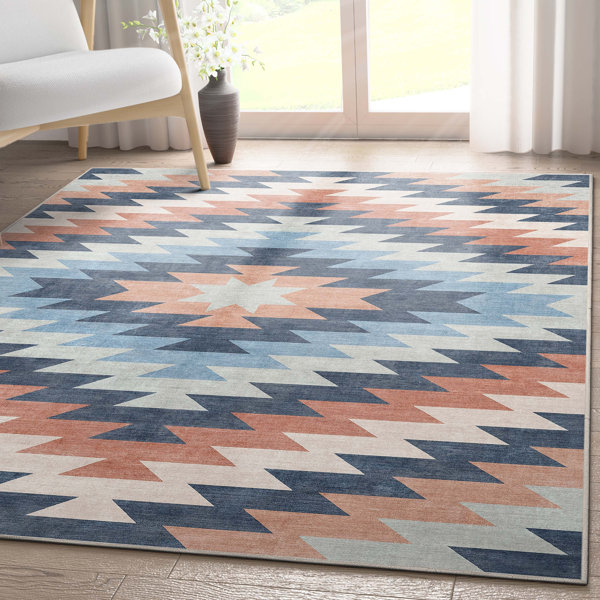 Well Woven Apollo Albuquerque Southwestern Flatweave Blue Area Rug
